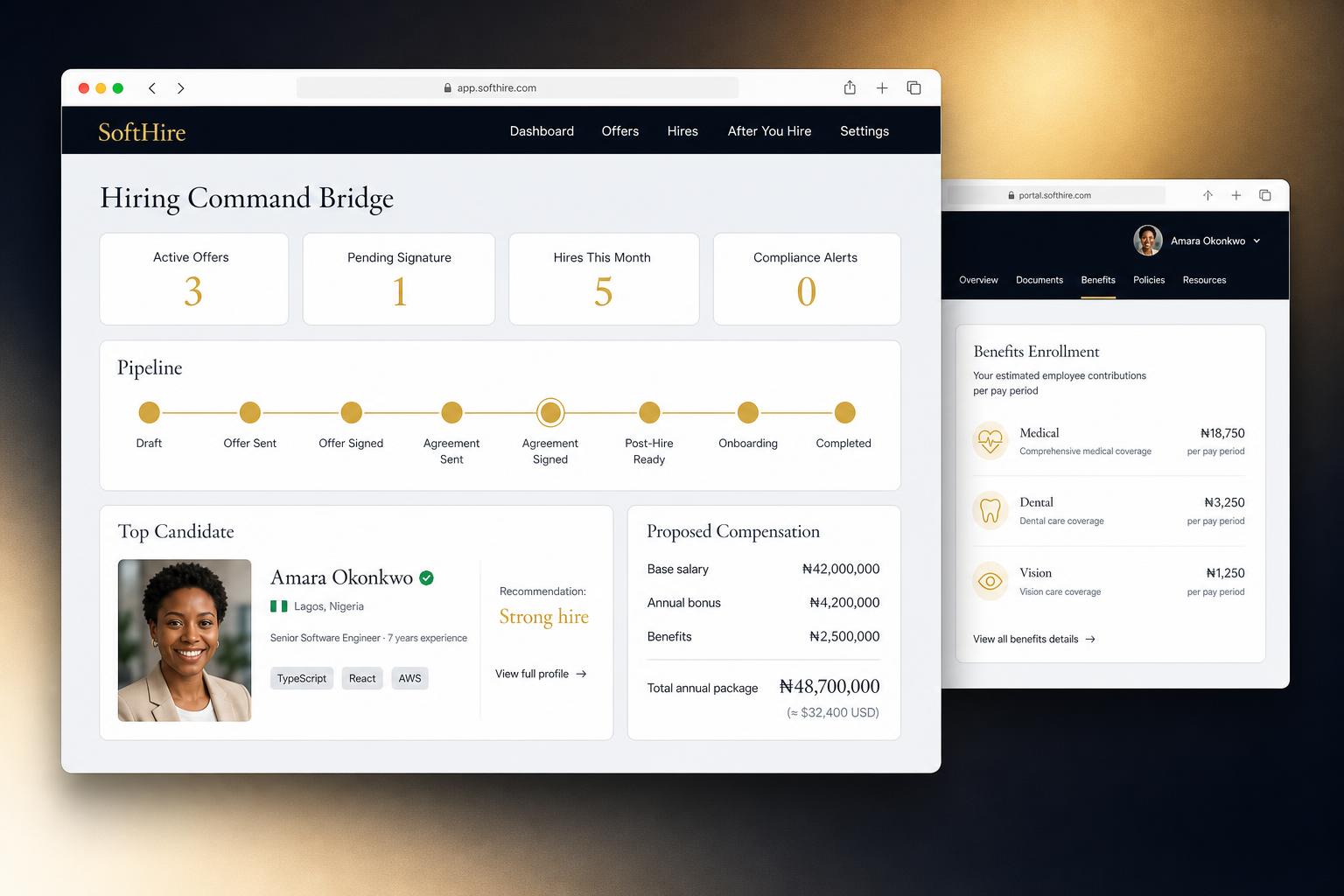 SoftHire Systems — hiring workflow platform interface